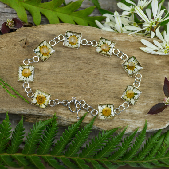 White Mexican Flowers Square Bracelet