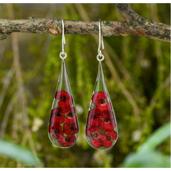 Red Mexican Flowers Large Pendulum Earrings