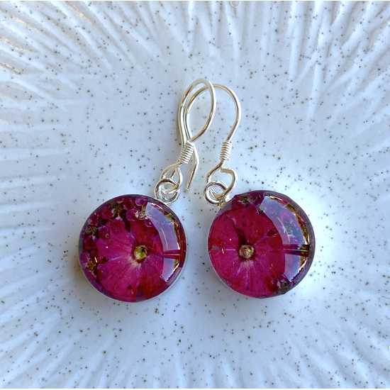 Fuchsia Mexican Flowers Round Small Hook Earrings