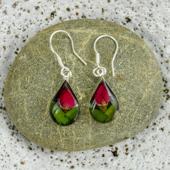 Single Rose Mexican Flowers Drop Small Hook Earrings