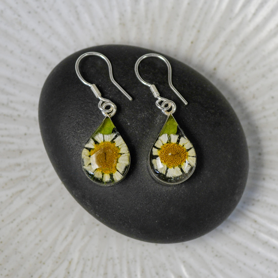 White Mexican Flowers Drop Small Hook Earrings