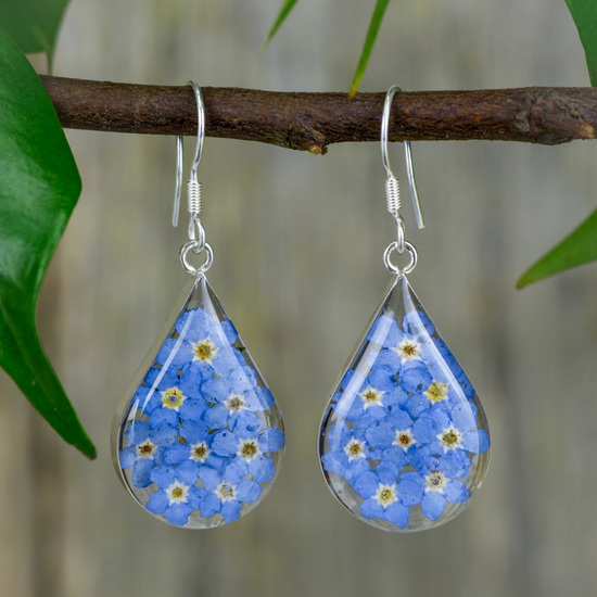 Blue Mexican Flowers Drop Medium Hook Earrings