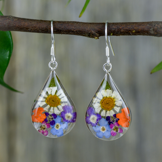 Garden Mexican Flowers Drop Medium Hook Earrings