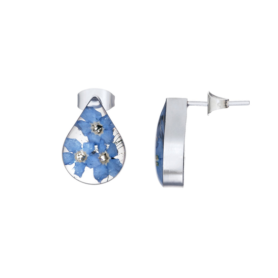 Blue Mexican Flowers Drop Small Stud Earrings