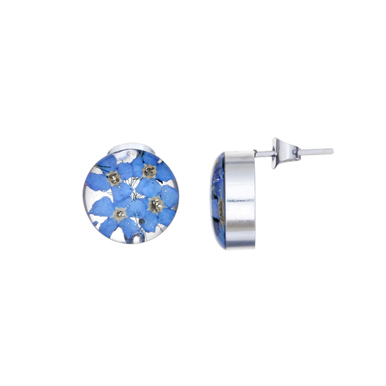 Blue Mexican Flowers Round Small Stud Earrings