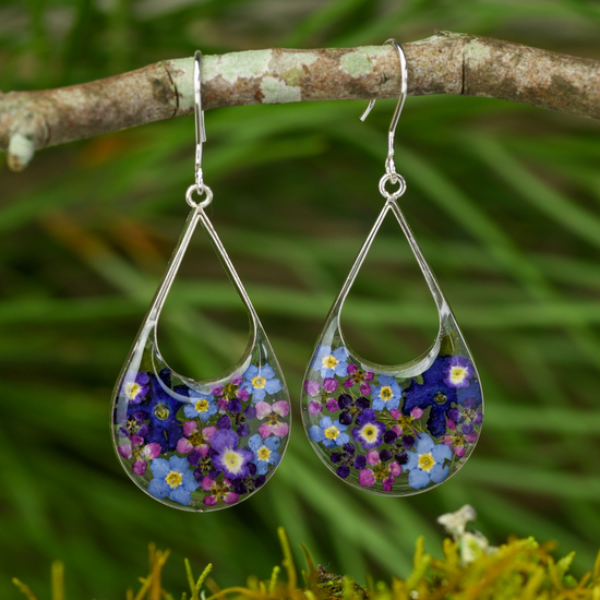 Purple Mexican Flowers Drop Cut Out Hook Earrings