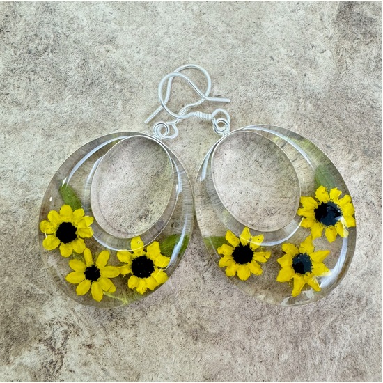 Yellow Mexican Sunflowers Oval Cut Out Earrings