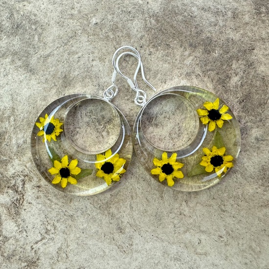 Yellow Mexican Sunflowers Round Cut Out Earrings