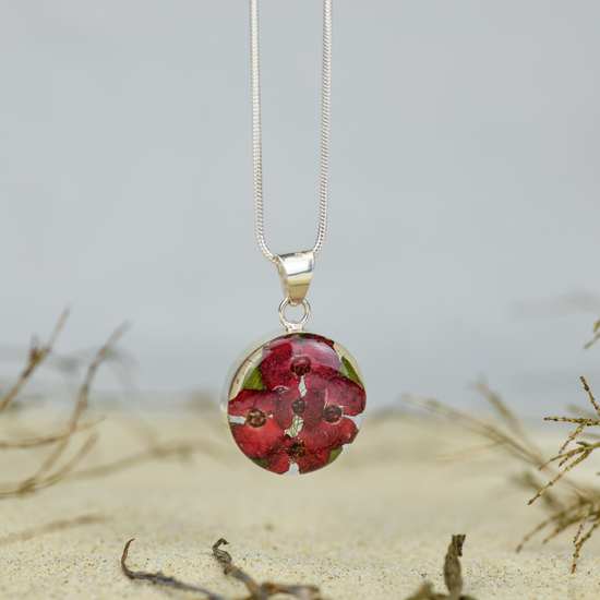 Red Mexican Flowers Small Round Necklace