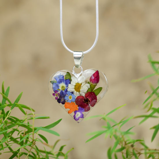 Garden Mexican Flowers Medium Heart Necklace