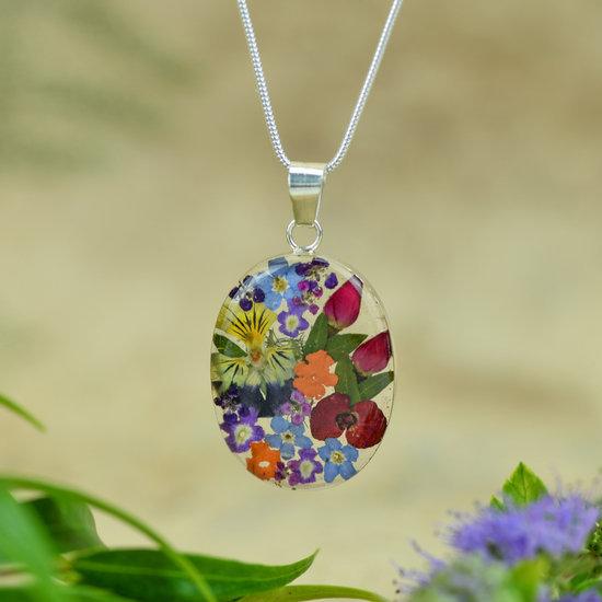 Garden Mexican Flowers Oval Medium Necklace