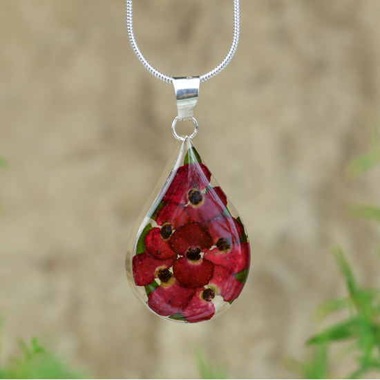 Red Mexican Flowers Medium Drop Necklace