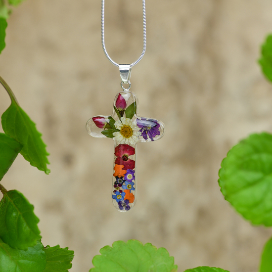 Garden Mexican Flowers Large Cross Necklace