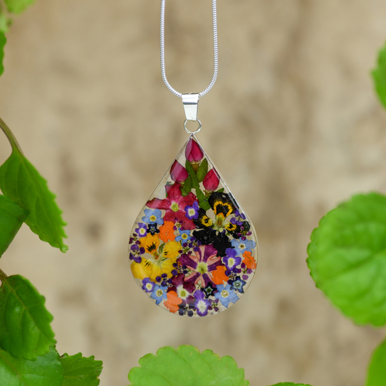Garden Mexican Flowers Large Drop Necklace
