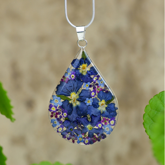 Purple Mexican Flowers Large Drop Necklace