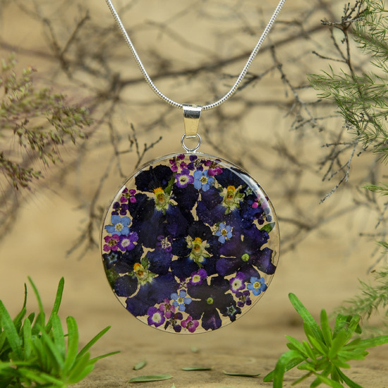 Purple Mexican Flowers Large Round Necklace