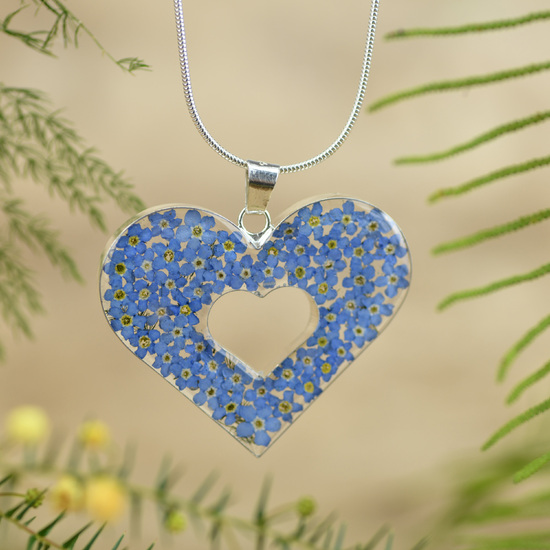 Blue Heart Mexican Flowers Large Cut-Out Necklaces