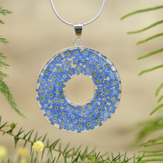Blue Round Mexican Flowers Large Donut Necklace