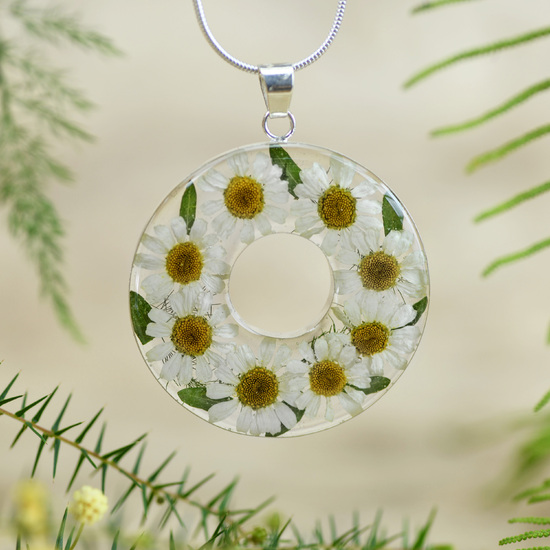 White Mexican Flowers Large Donut Necklace