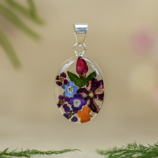 Garden Mexican Flowers Small Oval Pendant