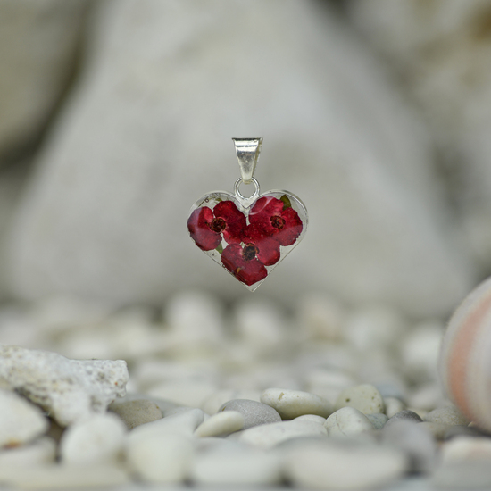 Red Mexican Flowers Small Heart Pendant