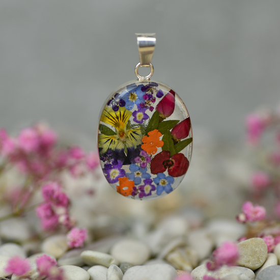 Garden Mexican Flowers Medium Oval Pendant