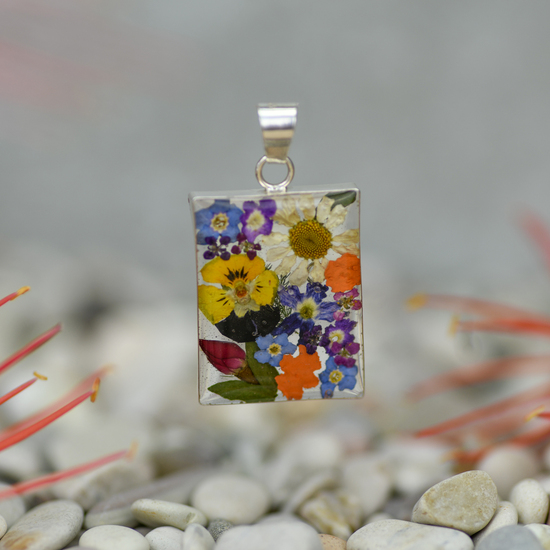 Garden Mexican Flowers Medium Rectangle Pendant