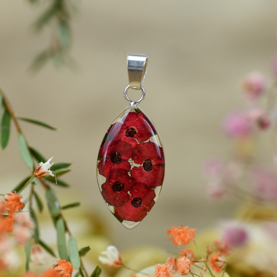 Red Mexican Flowers Medium Seed Pendant