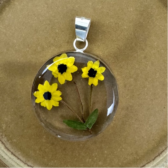 Yellow Mexican Sunflowers Medium Round Pendant
