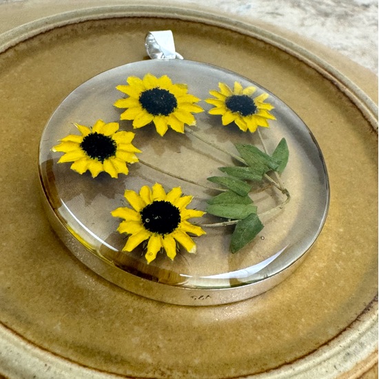 Yellow Mexican Sunflowers Large Round Pendant