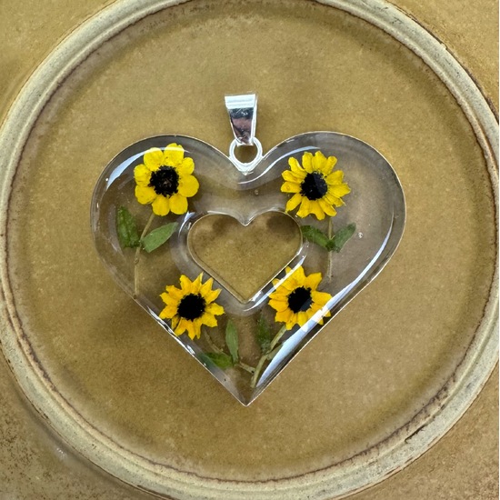Yellow Heart Mexican Sunflowers Large Cut-Out Pendant