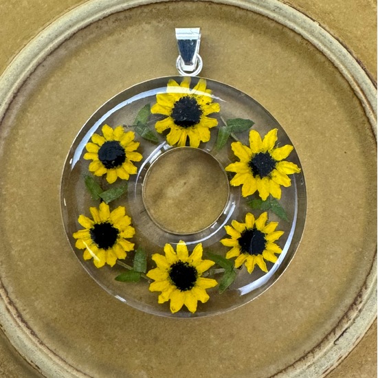 Yellow Round Mexican Sunflowers Large Donut Pendant