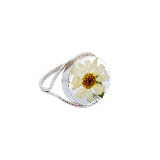 White Mexican Flowers Round Ring Size - 9