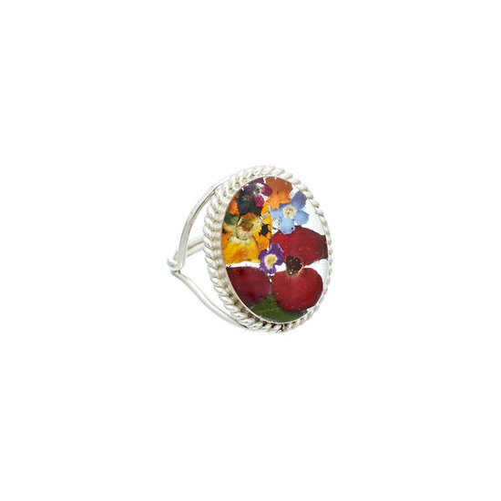 Garden Oval Baroque Mexican Flowers Ring - Size 9